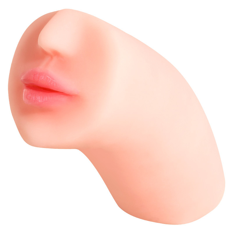 Hugo deep‑throat oral‑shaped manual stroker overview, realistic 130‑degree curved throat tunnel, skin‑safe TPE toy
