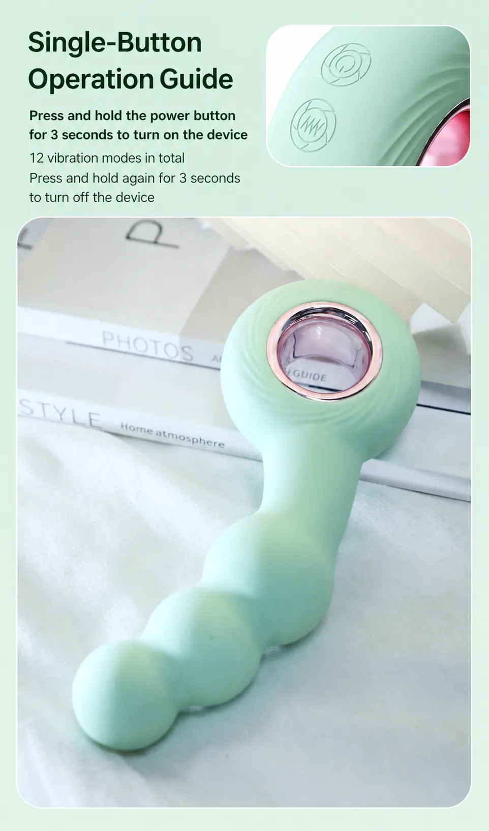 Ergonomic graduated silicone anal‑bead shaft close‑up view