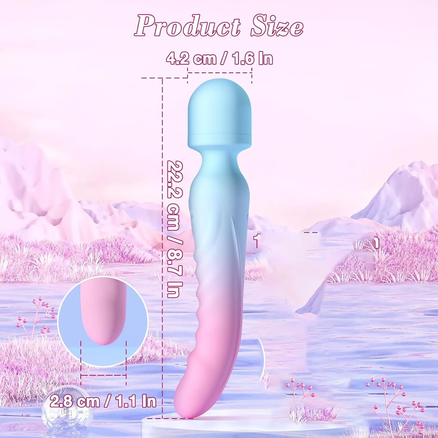 Multi‑speed strong vibration and dual‑tip soothing stimulation overview